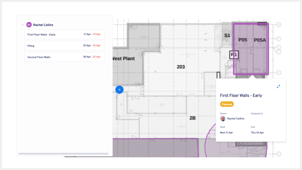 A screen shot of Aphex Maps being used to build construction schedules