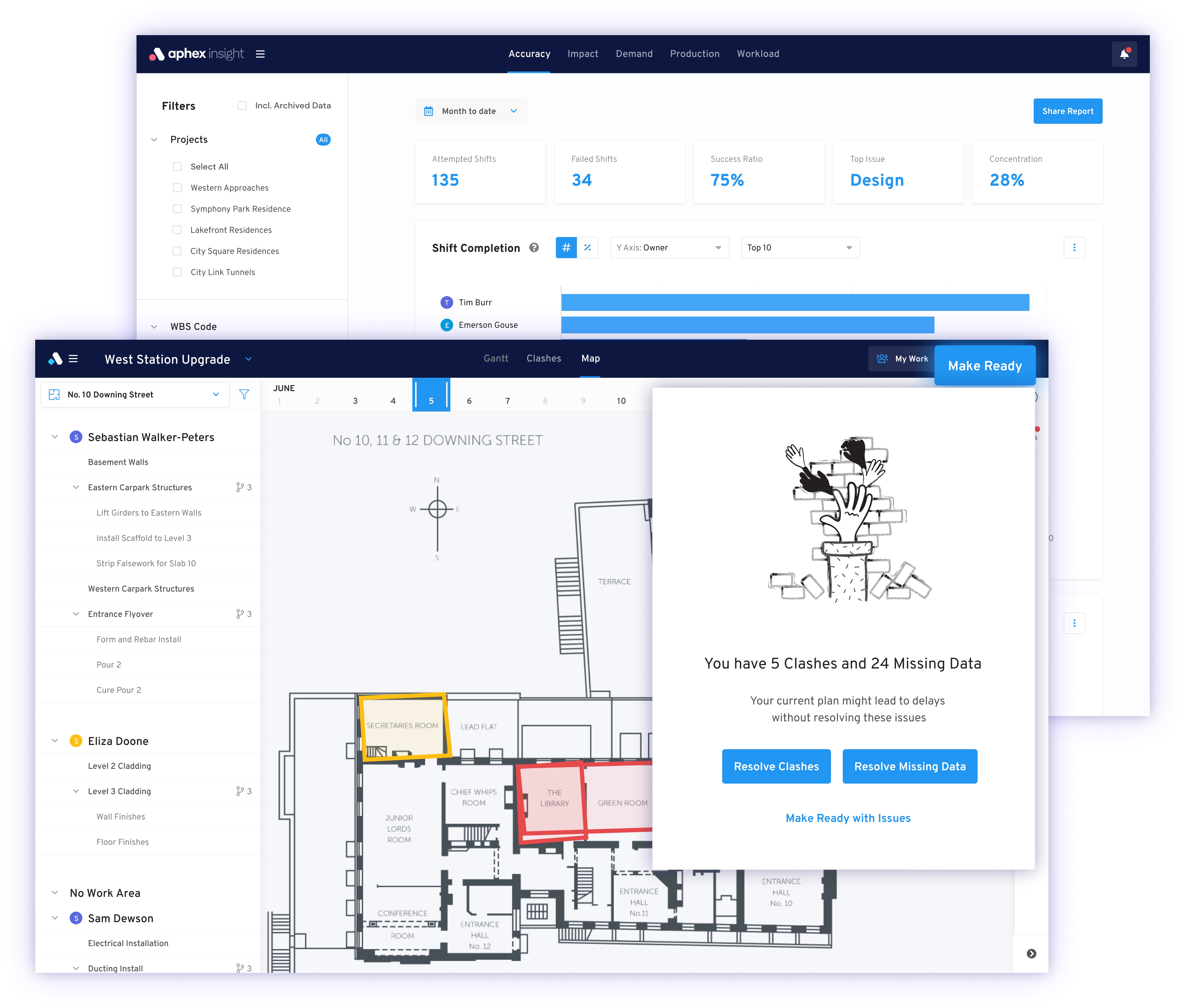 A variety of screenshots showcasing Aphex cloud based construction management software